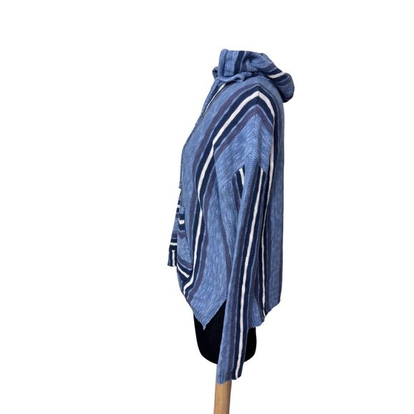 Lucky Brand Blue Striped Baja Hoodie M/M Cotton Blend Pullover With Front Pocket - Picture 2 of 11